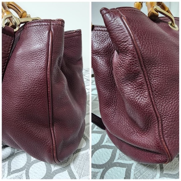 Authentic GUCCI Pebbled Leather Medium Bamboo Shopping Tote Bag Burgundy - Picture 6 of 14